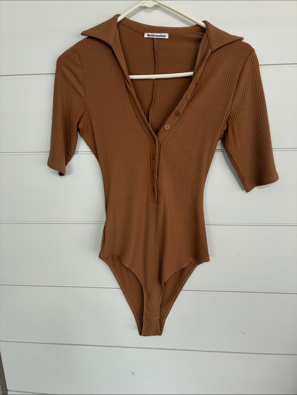 Reformation Rita Ribbed Bodysuit In Butterscotch Brown XS - Picture 3 of 5